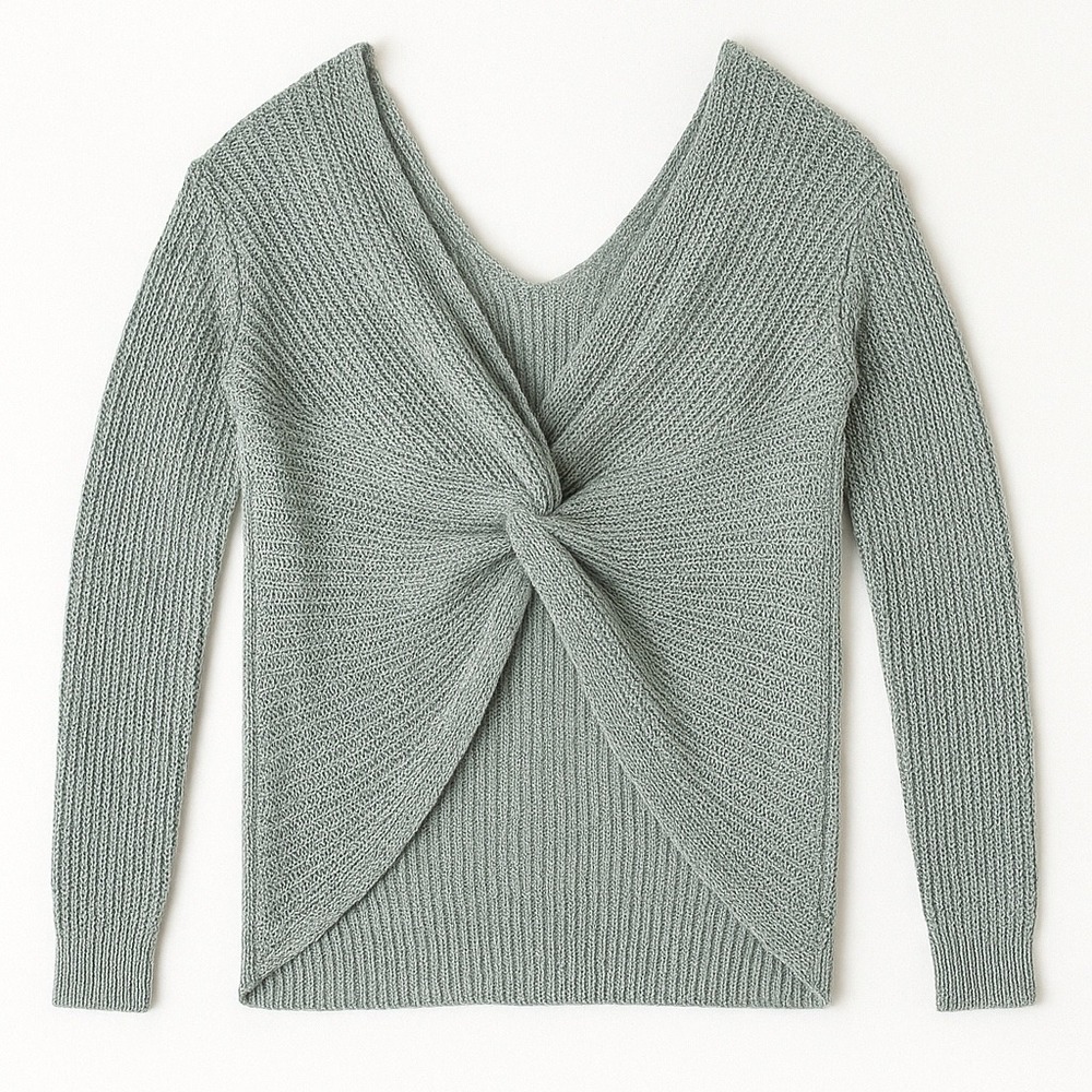 Moon and Madison Womens Twist Front Long Sleeve Pullover Top Knit Sage Green